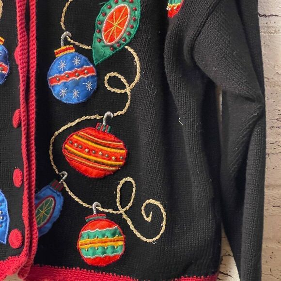 Vintage Nutcracker Embellished Cardigan Ugly Christmas Ornament Sweater Med - Picture 4 of 11